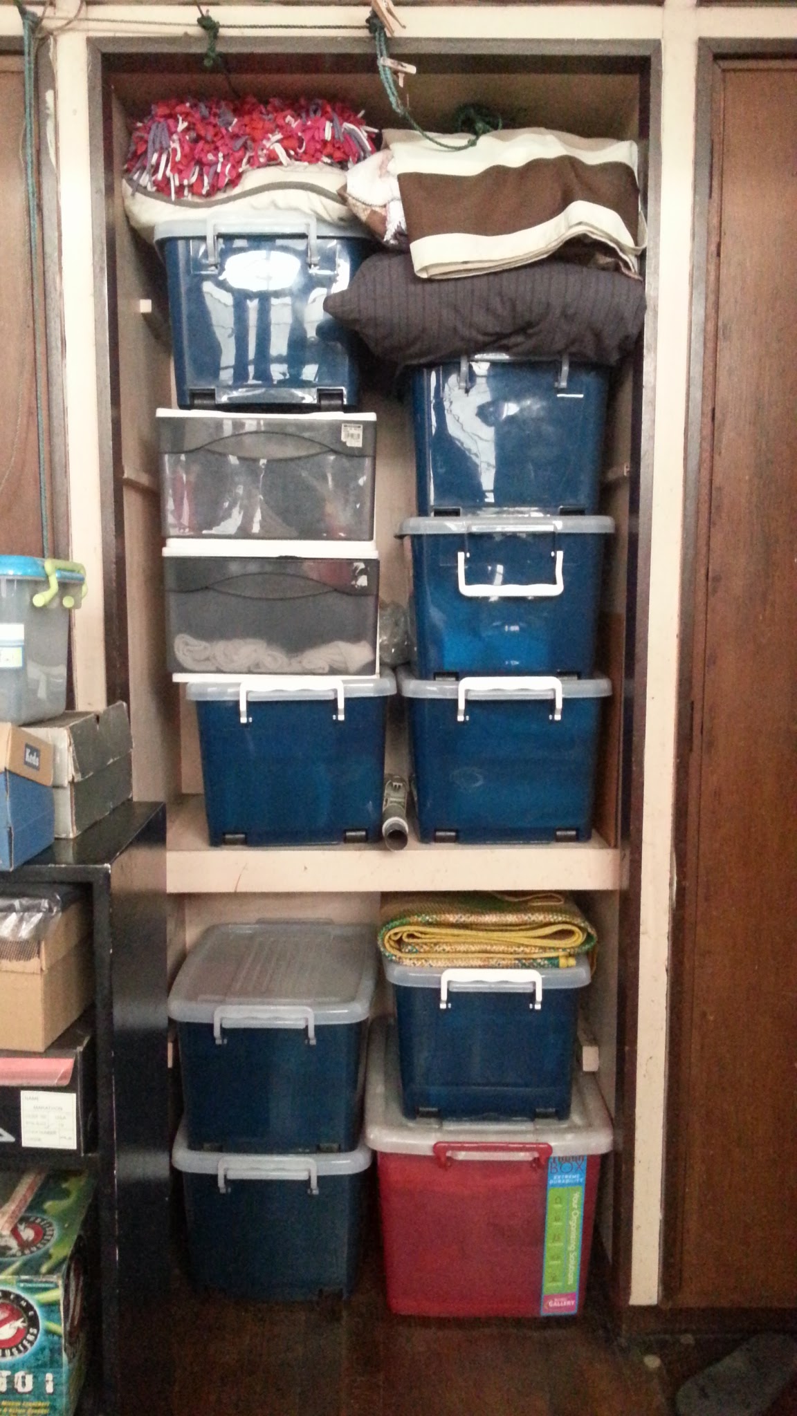 organizing my papers and some books in plastic crate boxes